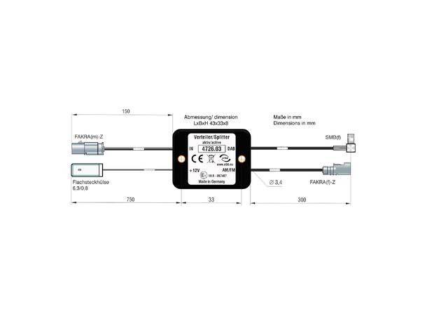 ATTB FM/DAB splitter - SMB FAKRA (Han) -> FAKRA (Hun)