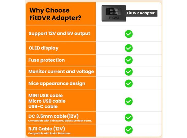 FitDVR Dashcam Power Adapter Hyundai/ Kia 12-pin (Type A)