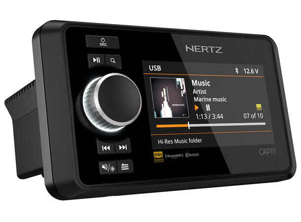 Hertz CAPRI Marine radio m/bt 4,3"skjerm 100% vanntett front IP67, 4 x 70W