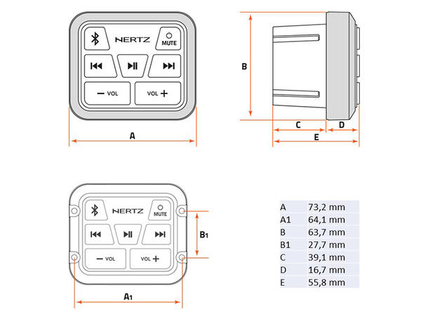 Hertz HMR BT marine Bluetooth 100% vanntett front IP67, linjeutgang 