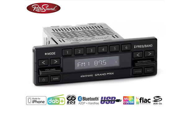 RetroSound Grand Prix DAB+ radio AUX/BT/2 x USB/3 x linjeutganger