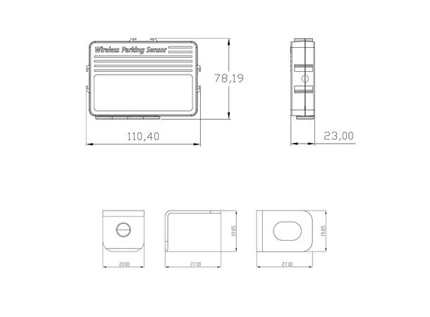 Ampire parkeringshjelp 4-veis Matt svart, sensormontering bakfra 