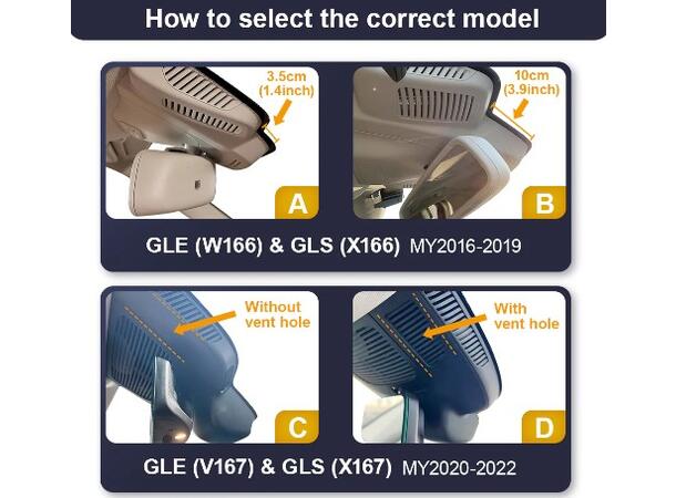 FITCAMX Integrert 4K Dashcam (foran) MB GLE/GLS (2020 -->) "D" 