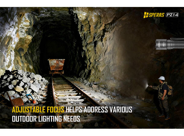 Speras PZ14 lommelykt med zoom 1000lm / 440 meter kastelengde 