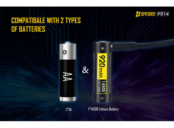Speras PZ14 lommelykt med zoom 1000lm / 440 meter kastelengde 