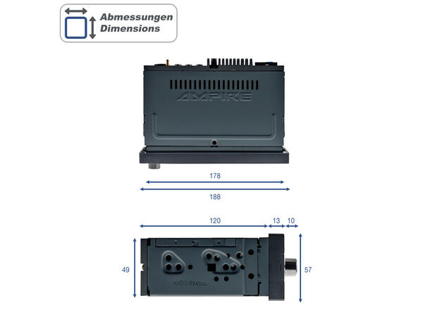Ampire CPR60 DAB+ hovedenhet 6,38'' skjerm, DAB+, 2 AHD-kamerainngang 
